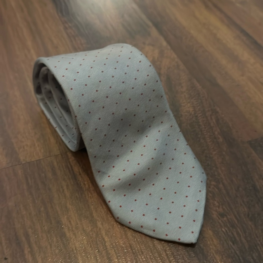 Clear Creek 100% Tricel Tie, Gray with Red Polka Dots